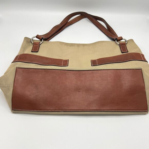 Fossil Tote 1954 Khaki Tan Twill Large Shoulder Bag Brown Leather Trim ZB9495 - Picture 6 of 12